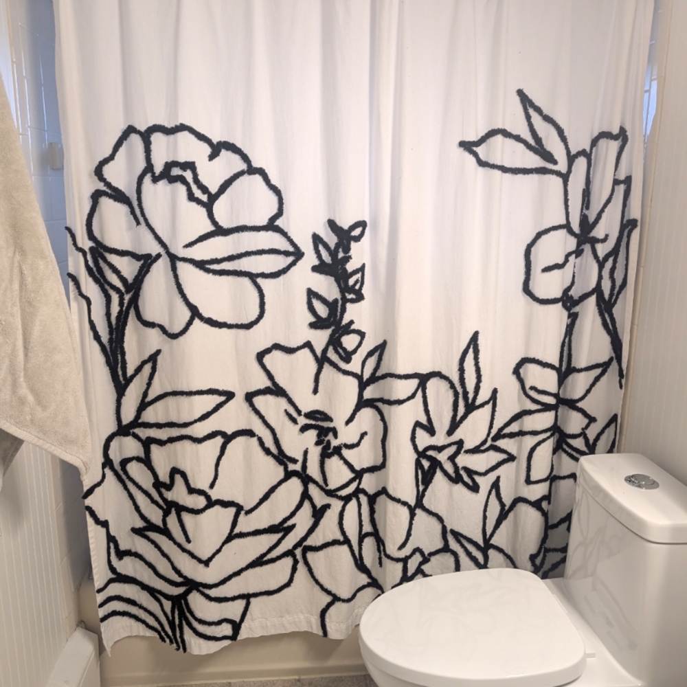 Black and White Minimalist Floral Shower Curtain